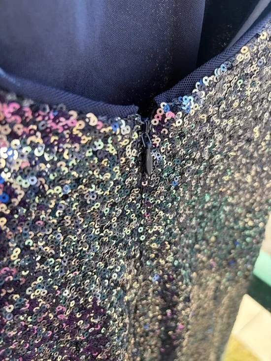 🆕✨Badgley Mischka Sequin Cocktail Dress Size 12 Blue Black Mini Party Glam Dress - Picture 7 of 17